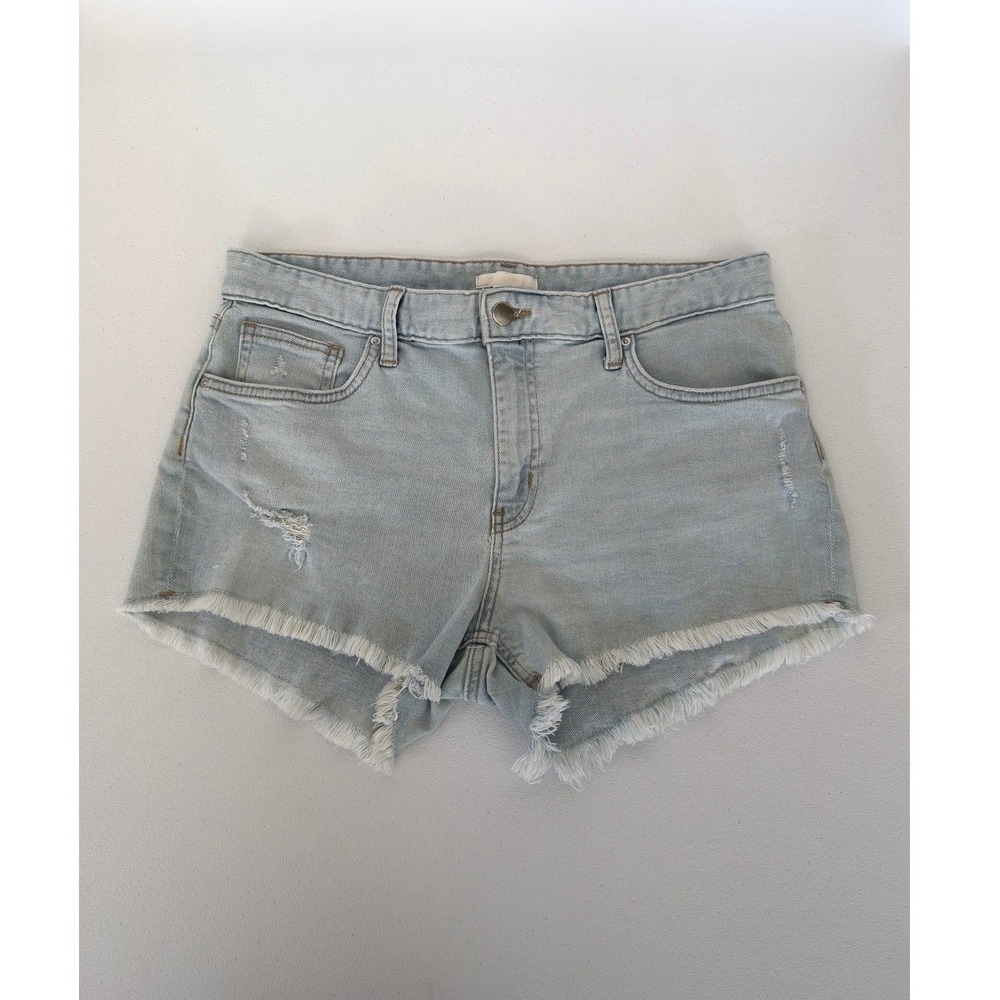 HM Light Wash Distressed Denim Shorts Frayed Hem High Waisted Summer Size 10